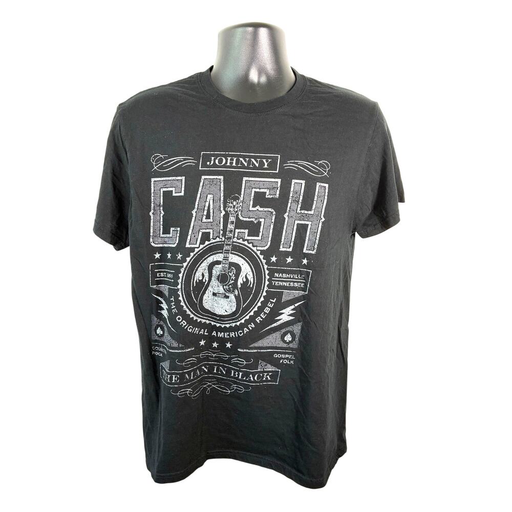 Johnny Cash Man in Black Graphic T Shirt Medium